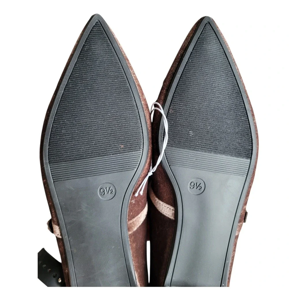 A NEW DAY 9.5 Brown Gabriella Memory Foam Velvet Pointed Toe Mary Jane Flat